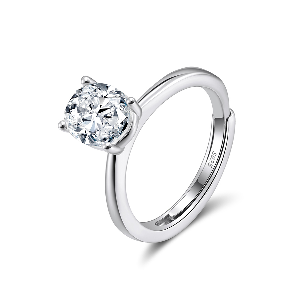 Adjustable Oval Cut Rhodium-Plated Ring