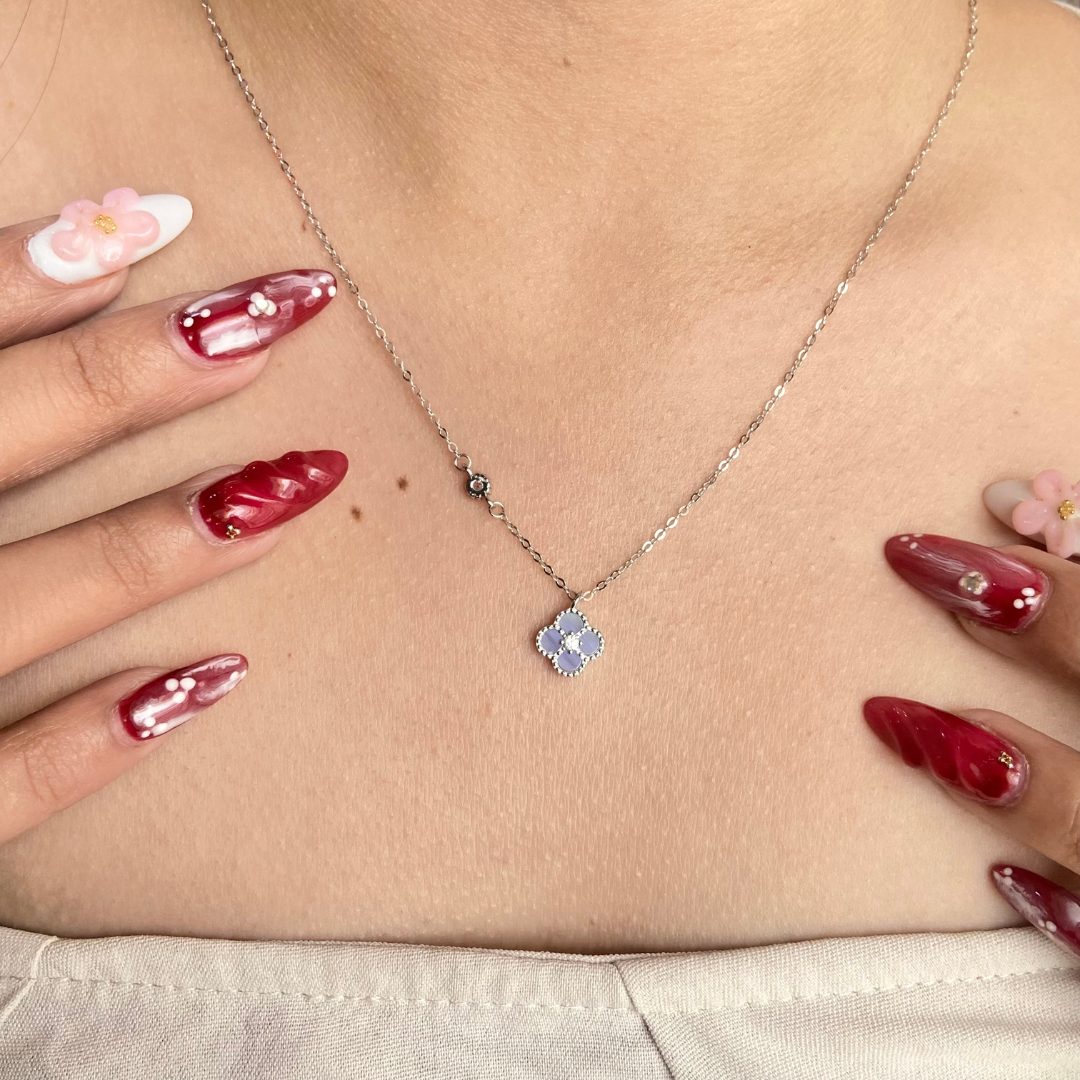 Mini Lavender Clover Rhodium-Plated Necklace