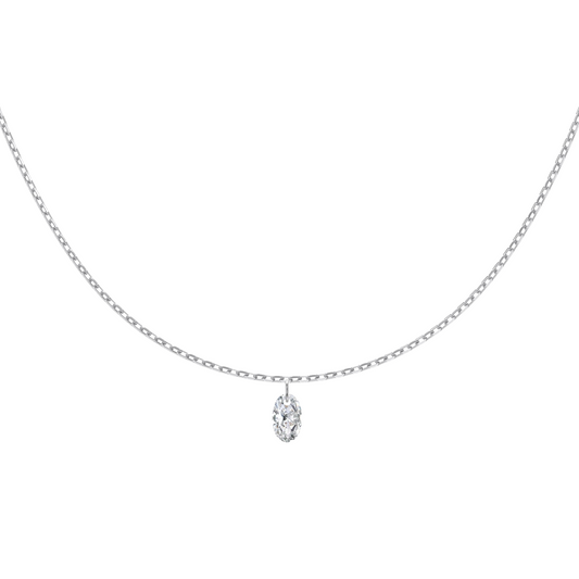 Oval Dangling Rhodium-Plated Necklace