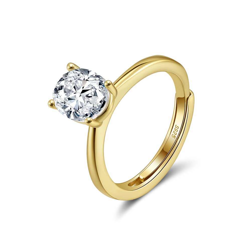 Adjustable Oval Cut Rhodium-Plated Ring