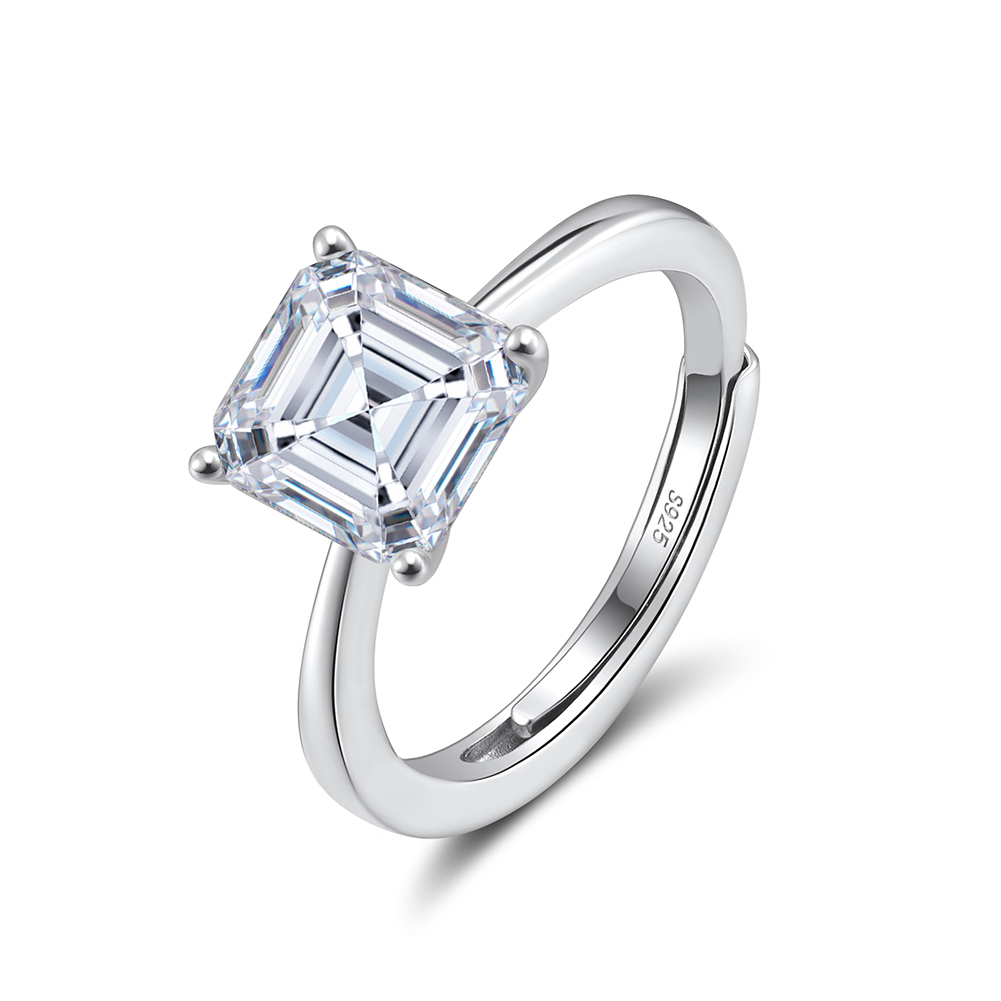 Adjustable Princess Cut Rhodium-Plated Ring
