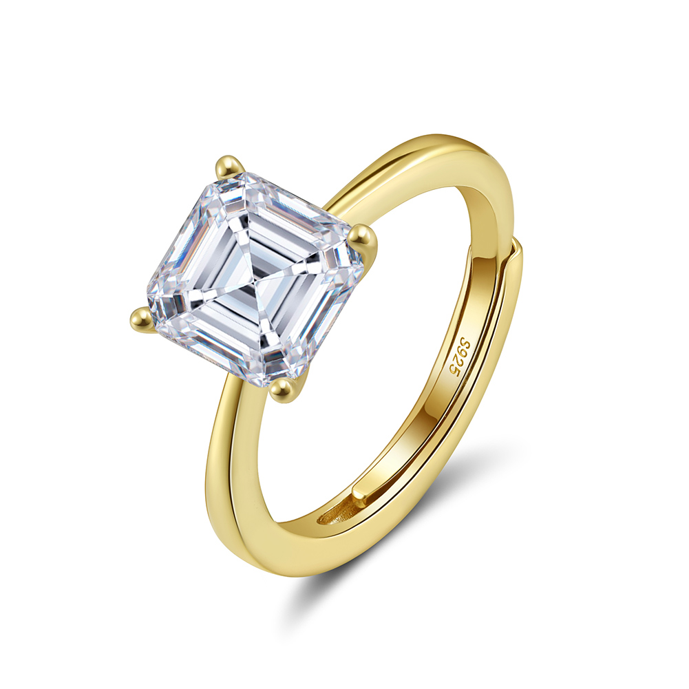 Adjustable Princess Cut Rhodium-Plated Ring