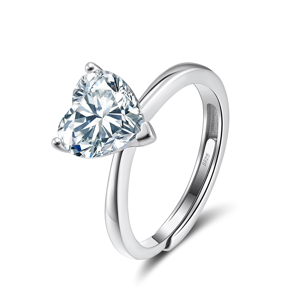 Adjustable Heart Cut Rhodium-Plated Ring