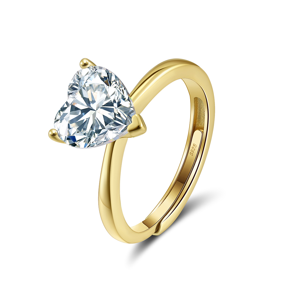 Adjustable Heart Cut Rhodium-Plated Ring