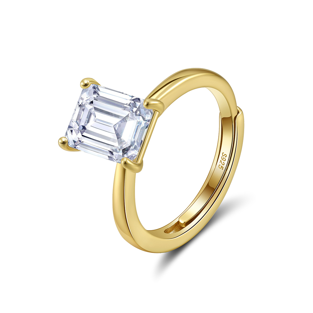 Adjustable Emerald Rhodium-Plated Ring