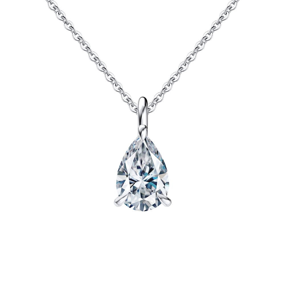 8A Pear Cut Rhodium-Plated Necklace