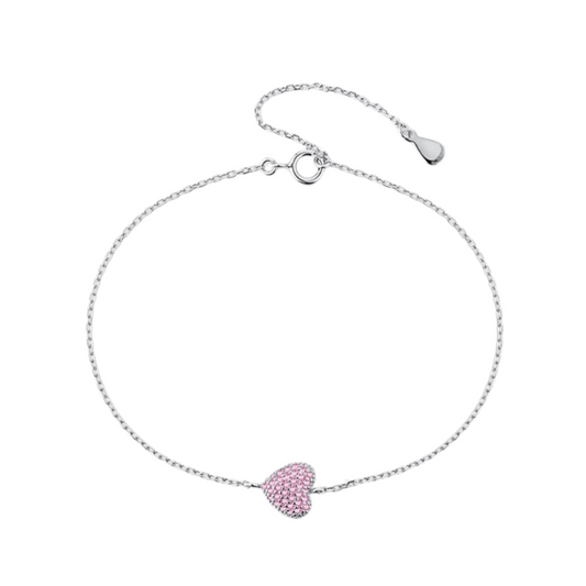 Pink Heart Crystal Rhodium-Plated Bracelet