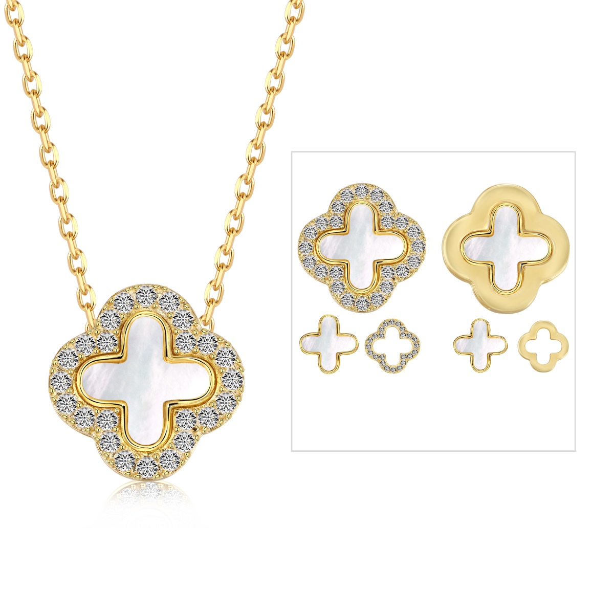 Mother of Pearl 3-in-1 Clover Rhodium-Plated Necklace