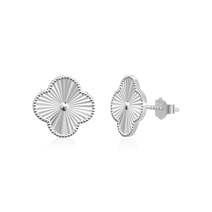 Plain Clover Electroplated Rhodium-Plated Earrings
