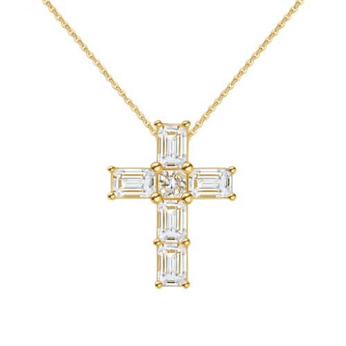 8A Emerald Cross Rhodium-Plated Necklace