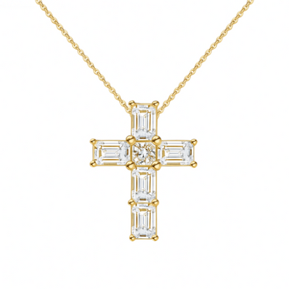 8A Emerald Cross Rhodium-Plated Necklace
