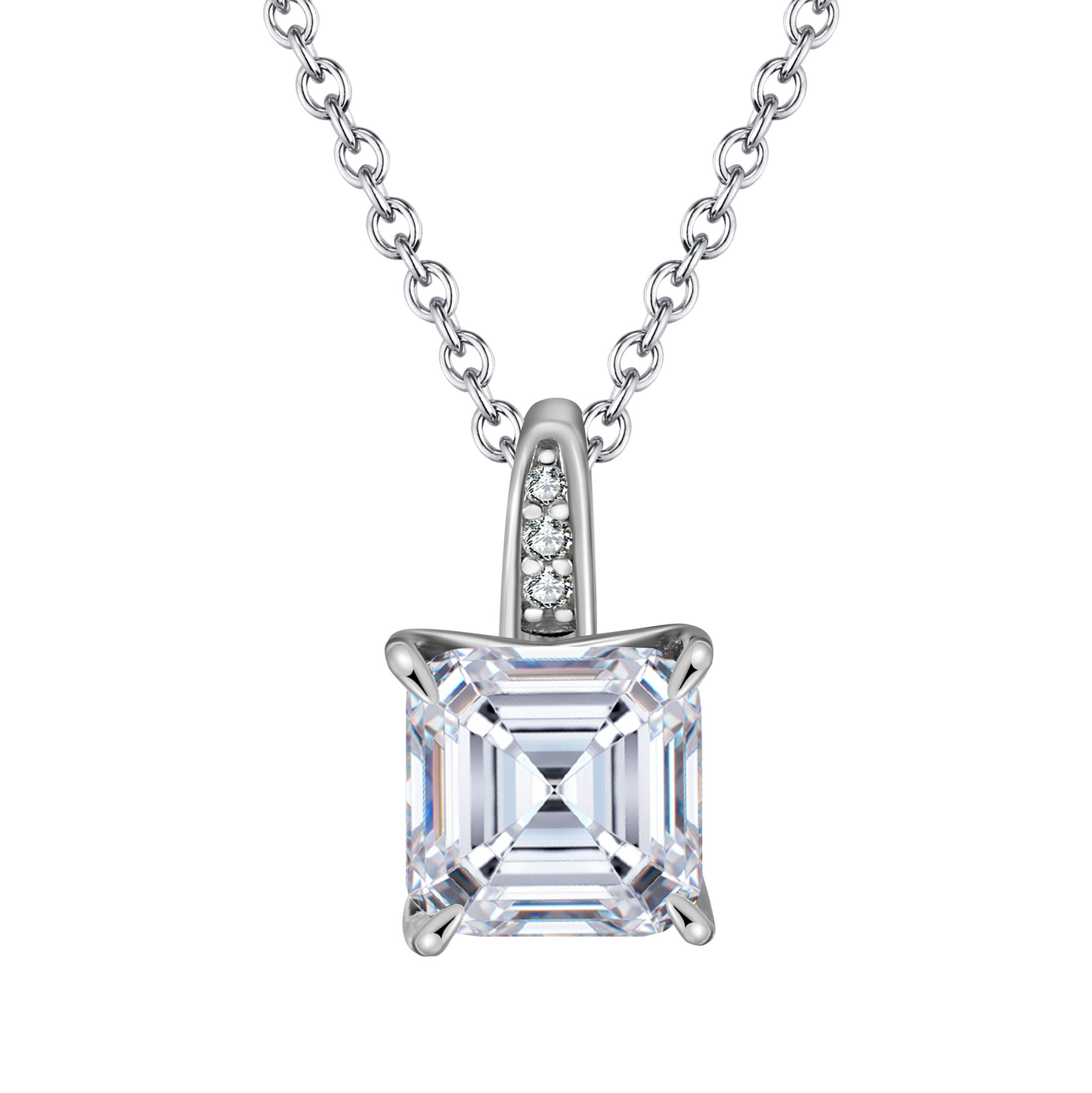 8A Princess Cut Rhodium-Plated Necklace
