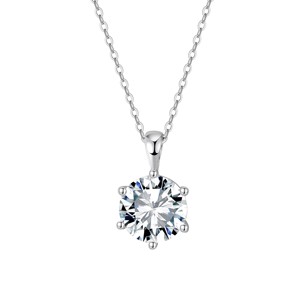 8A Solitaire Pendant Rhodium-Plated Necklace