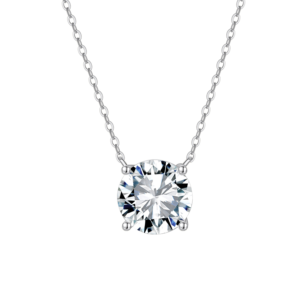 8A Solitaire Centered Rhodium-Plated Necklace