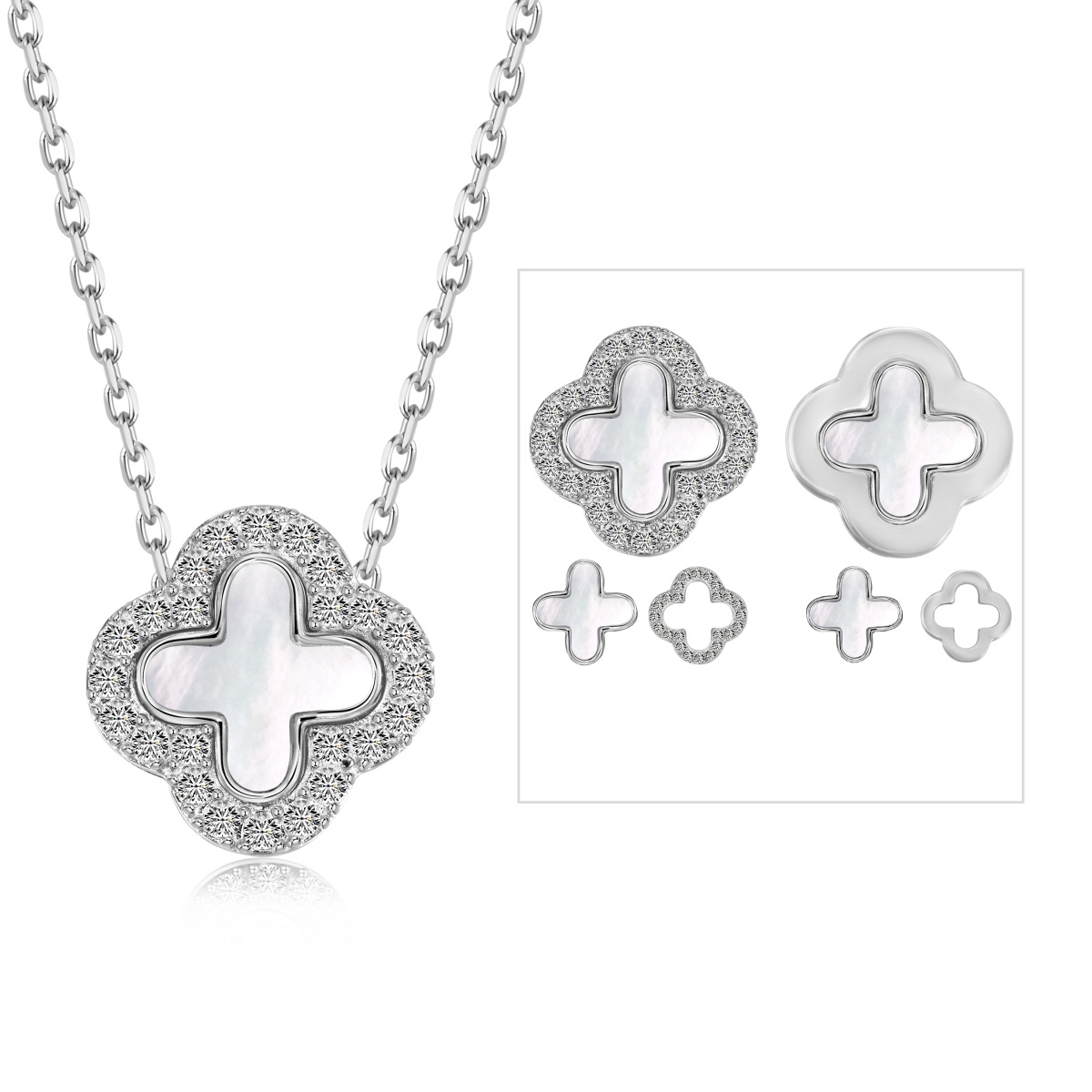 Mother of Pearl 3-in-1 Clover Rhodium-Plated Necklace