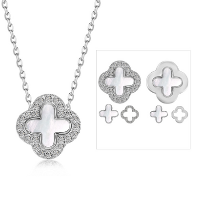 Mother of Pearl 3-in-1 Clover Rhodium-Plated Necklace