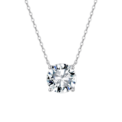 8A Solitaire Centered Rhodium-Plated Necklace