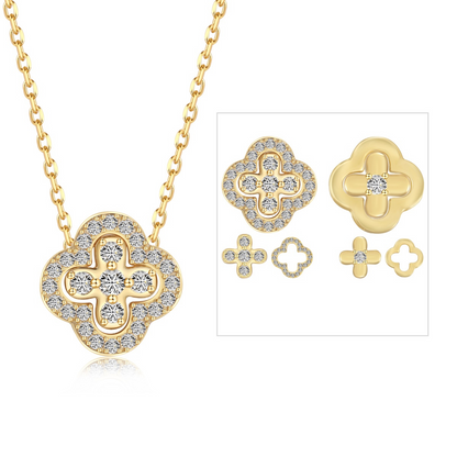 3-in-1 Crystal Clover Rhodium-Plated Necklace