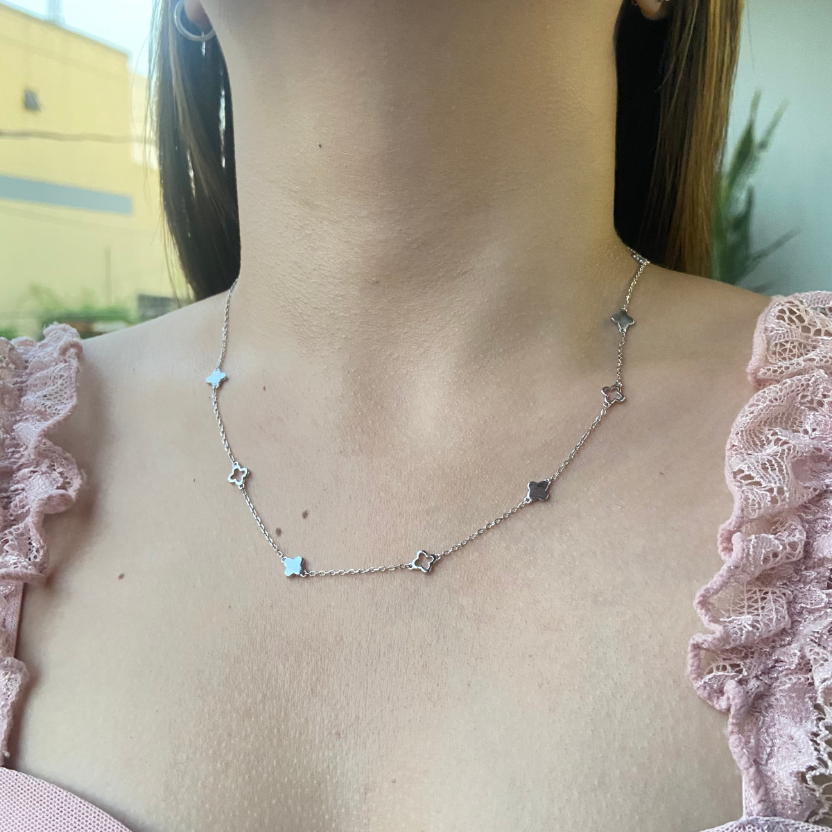 Flower Station Rhodium-Plated Necklace