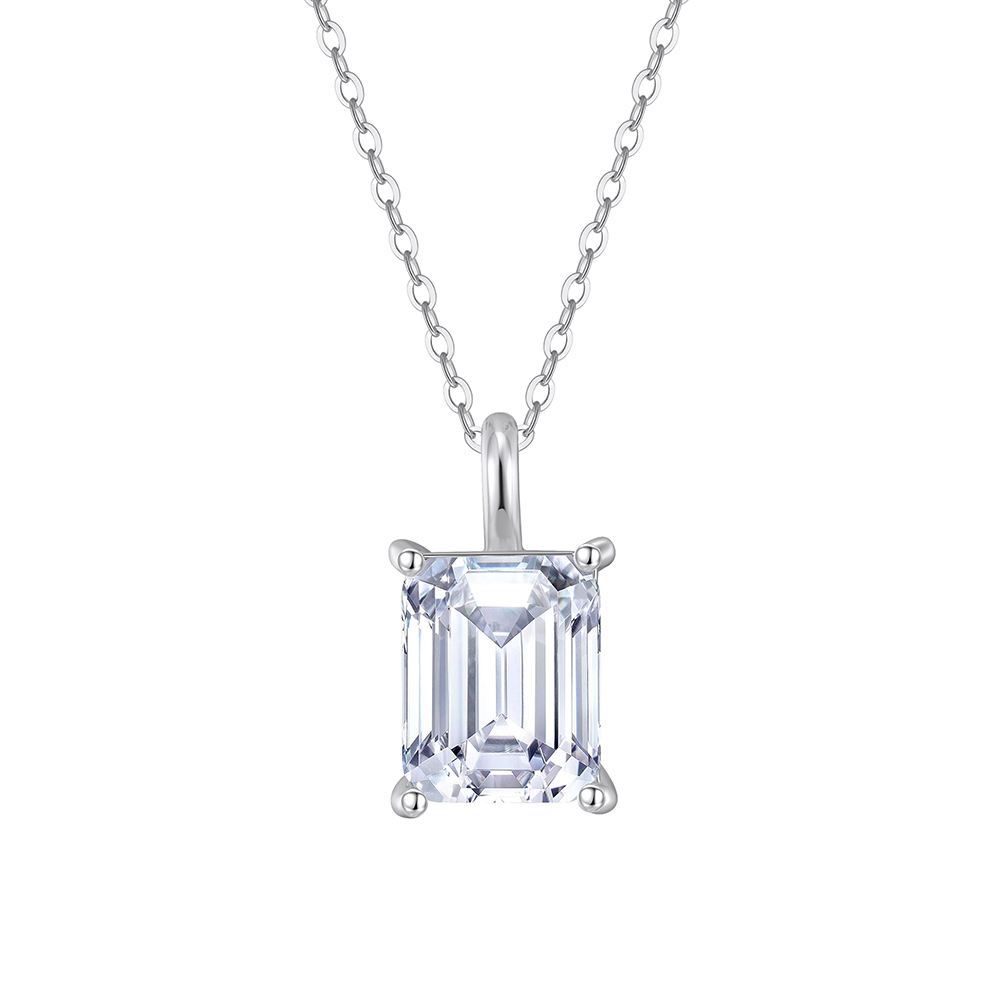 8A Emerald Cut Rhodium-Plated Necklace