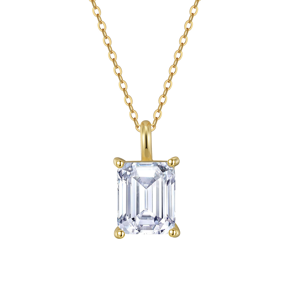 8A Emerald Cut Rhodium-Plated Necklace