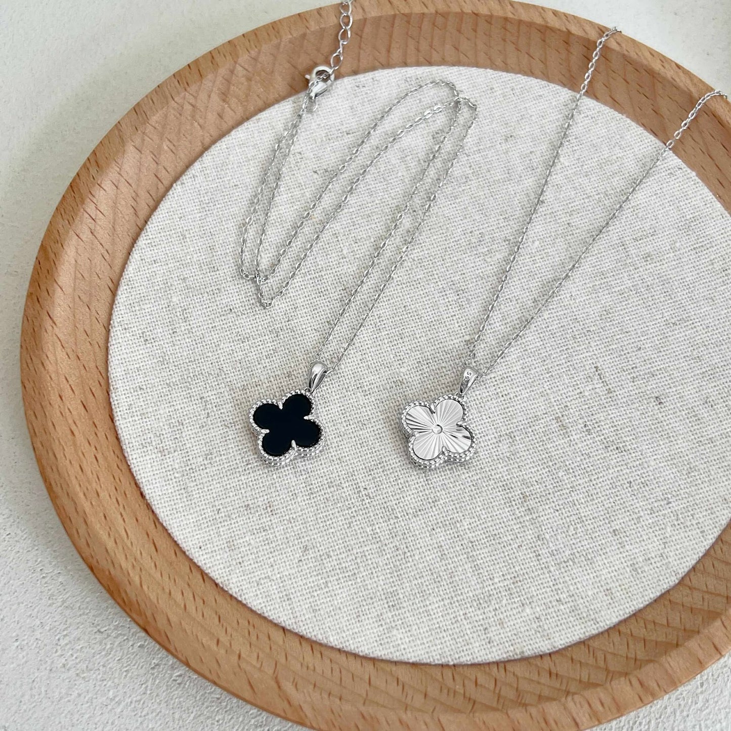 Reversible Clover Rhodium-Plated Necklace