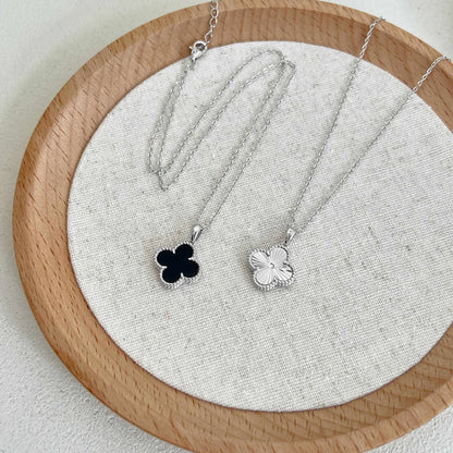 Reversible Clover Rhodium-Plated Necklace