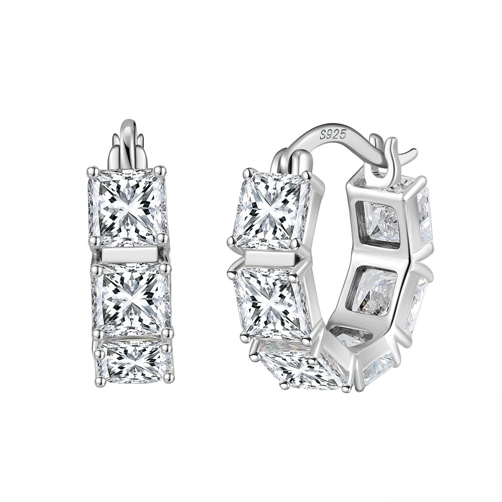 Princess Eternity Rhodium-Plated Hoop Earrings