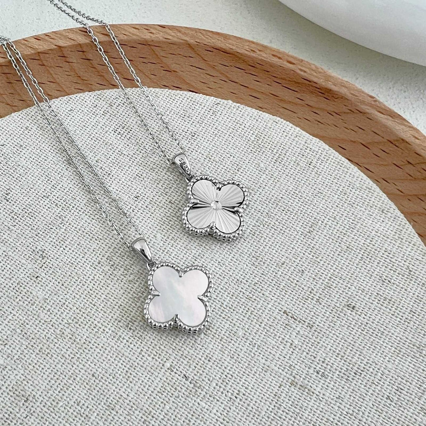 Reversible Clover Rhodium-Plated Necklace