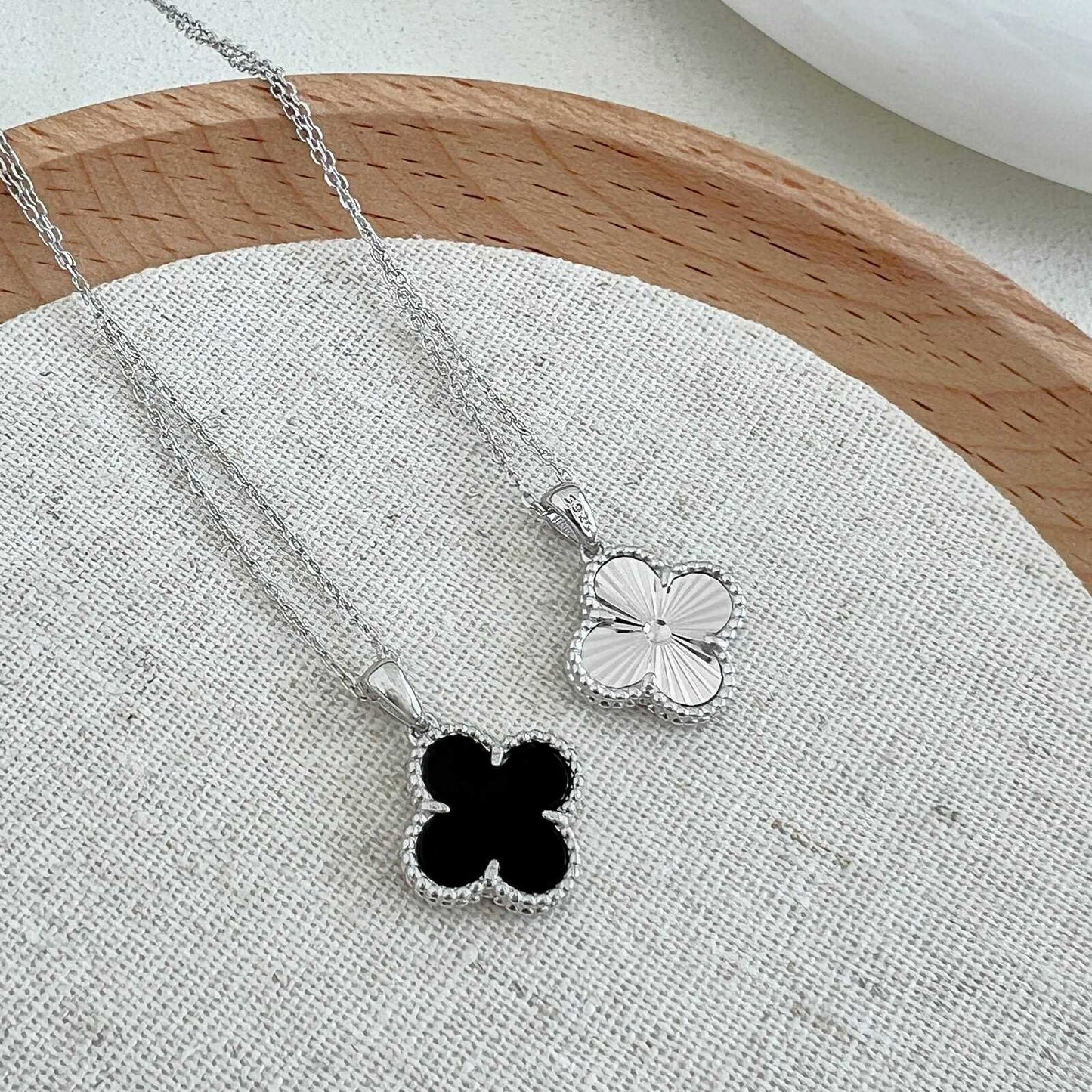 Reversible Clover Rhodium-Plated Necklace