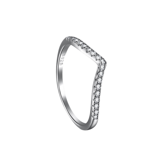 V Rhodium-Plated Ring