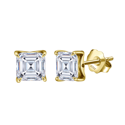 8A Princess Cut Rhodium-Plated Stud Earrings