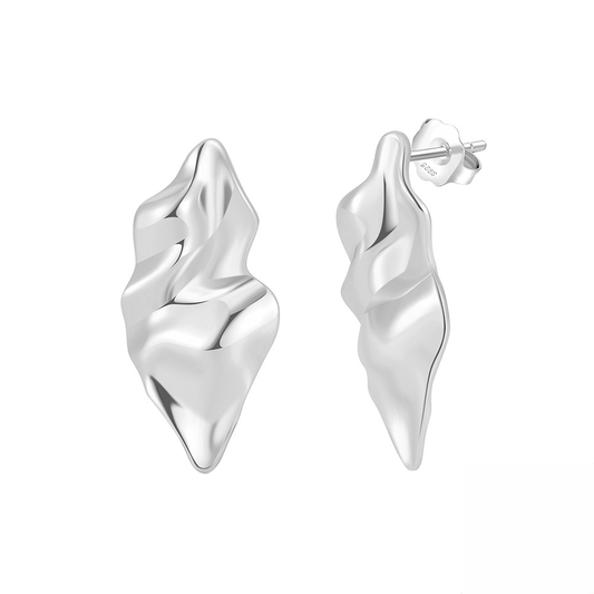 Abstract Wave Rhodium-Plated Stud Earrings