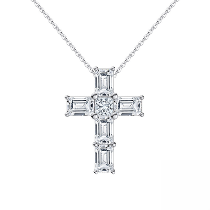8A Emerald Cross Rhodium-Plated Necklace