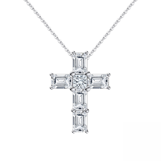 Emerald Cross Rhodium-Plated Necklace