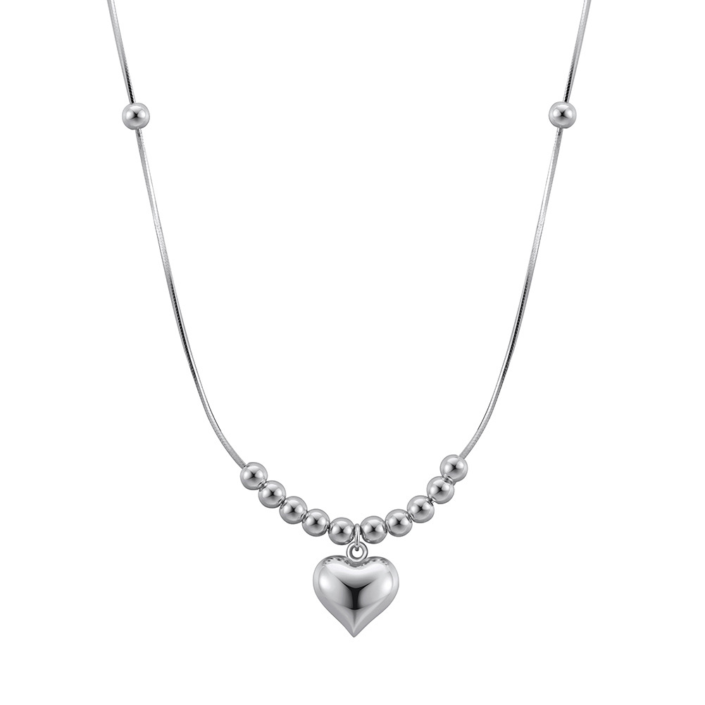 Beaded Heart Rhodium-Plated Necklace