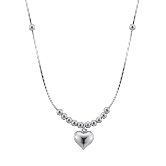 Beaded Heart Rhodium-Plated Necklace
