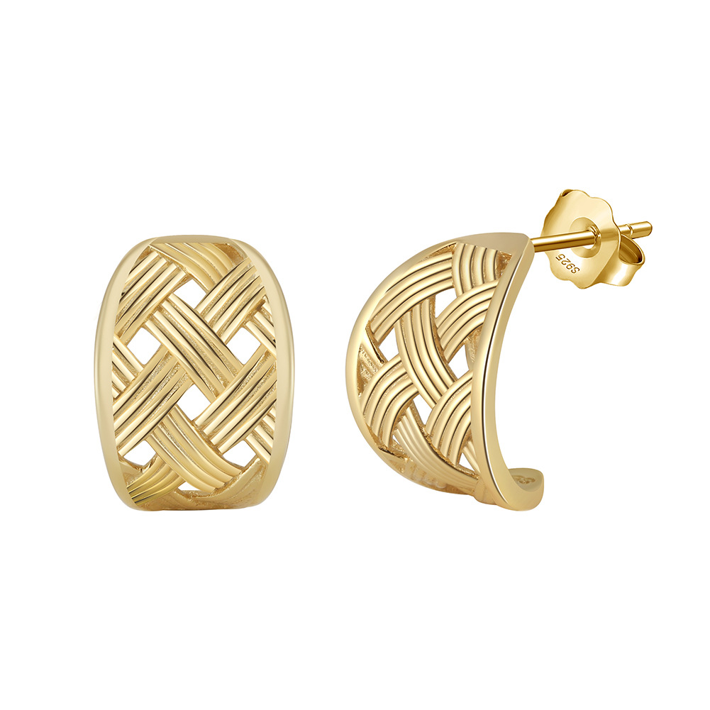 Braid Rhodium-Plated Hoop Stud Earrings
