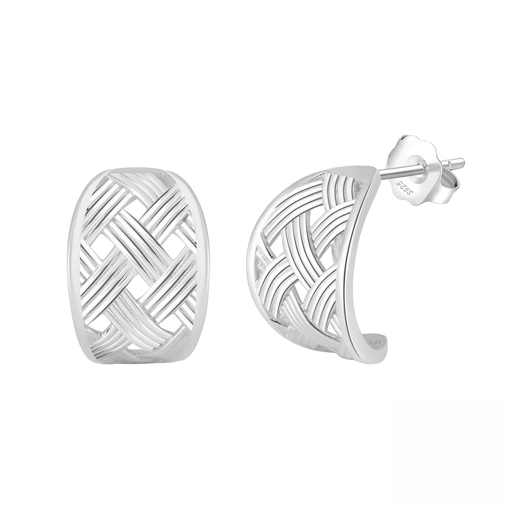 Braid Rhodium-Plated Hoop Stud Earrings