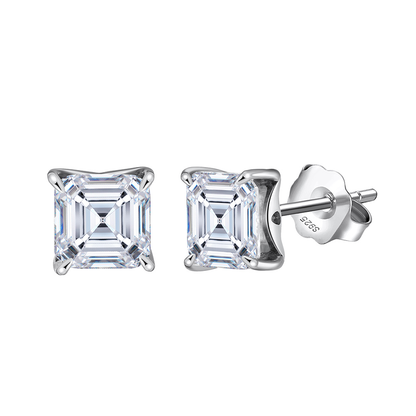 8A Princess Cut Rhodium-Plated Stud Earrings