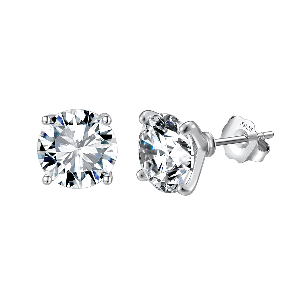 8A Solitaire Rhodium-Plated Stud Earrings