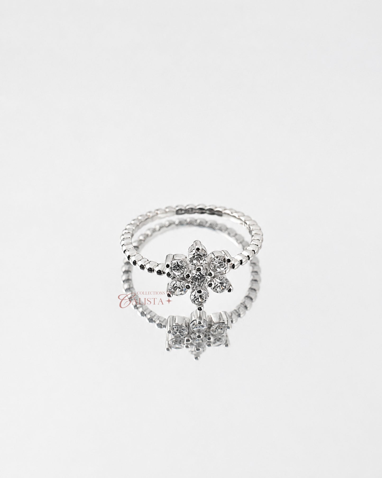 Flower Bubble Rhodium-Plated Rings