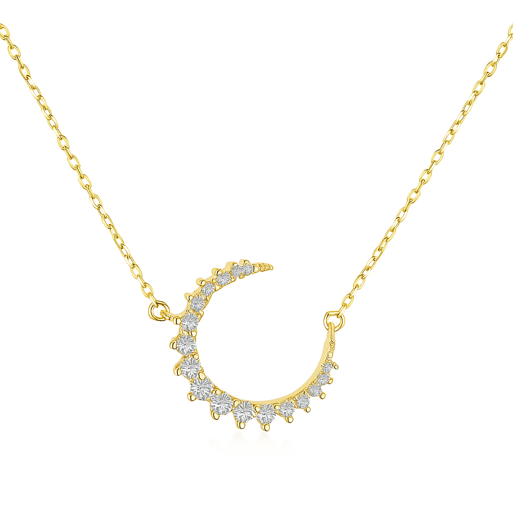 Crescent Moon Rhodium-Plated Necklace