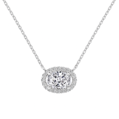 Oval Halo Horizontal Rhodium-Plated Necklace