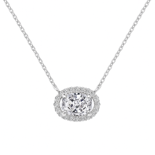 Oval Halo Horizontal Rhodium-Plated Necklace