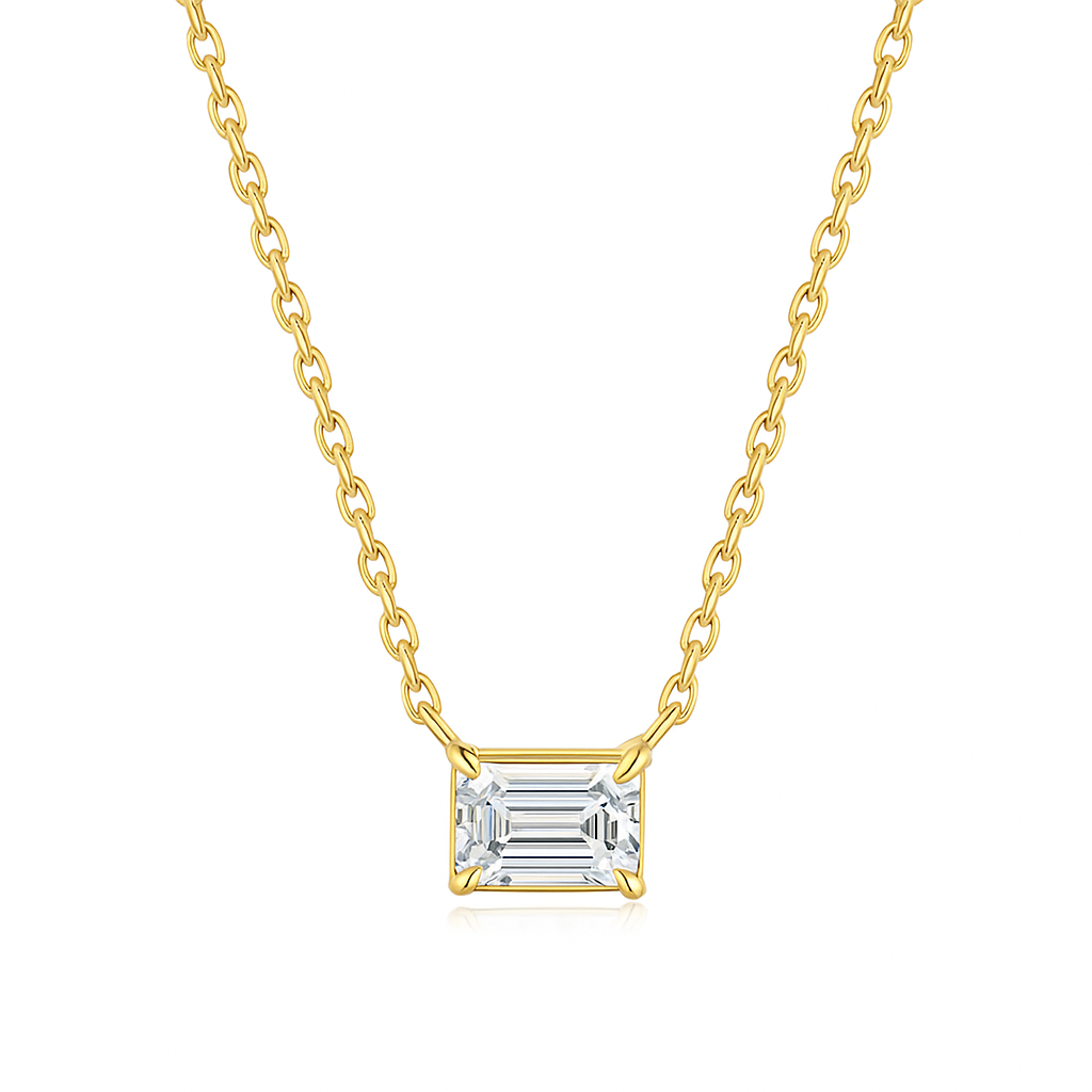 Emerald Cut Rhodium-Plated Necklace
