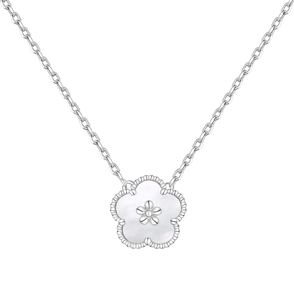 Mother Pearl Clover Rhodium-Plated Necklace