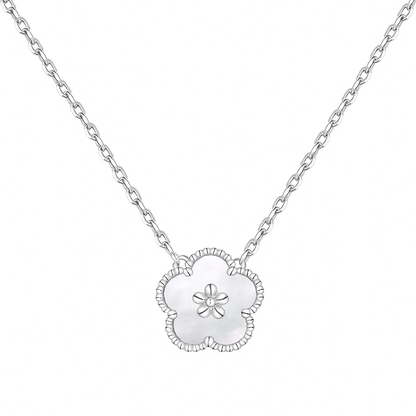 Mother Pearl Clover Rhodium-Plated Necklace