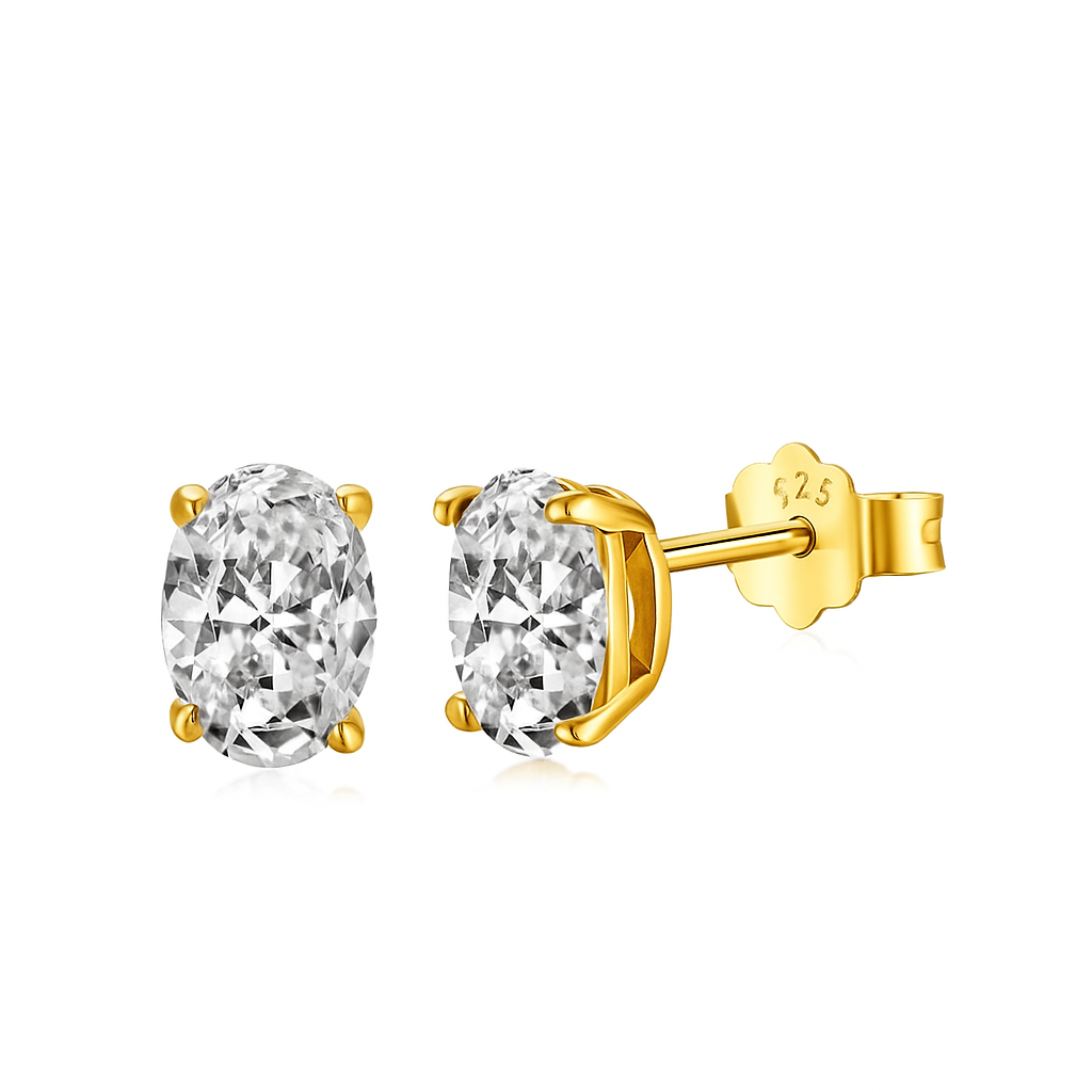 Oval Mini Crystal Rhodium-Plated Stud Earrings