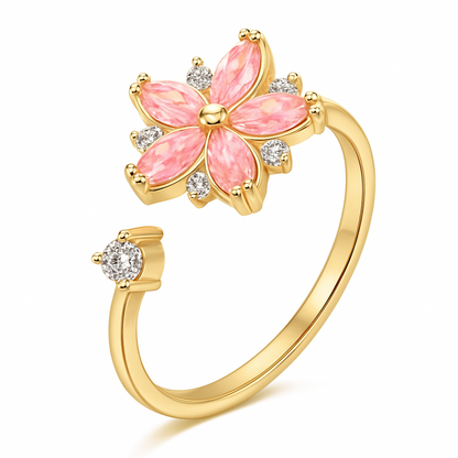 Pink Flower Rhodium-Plated Ring